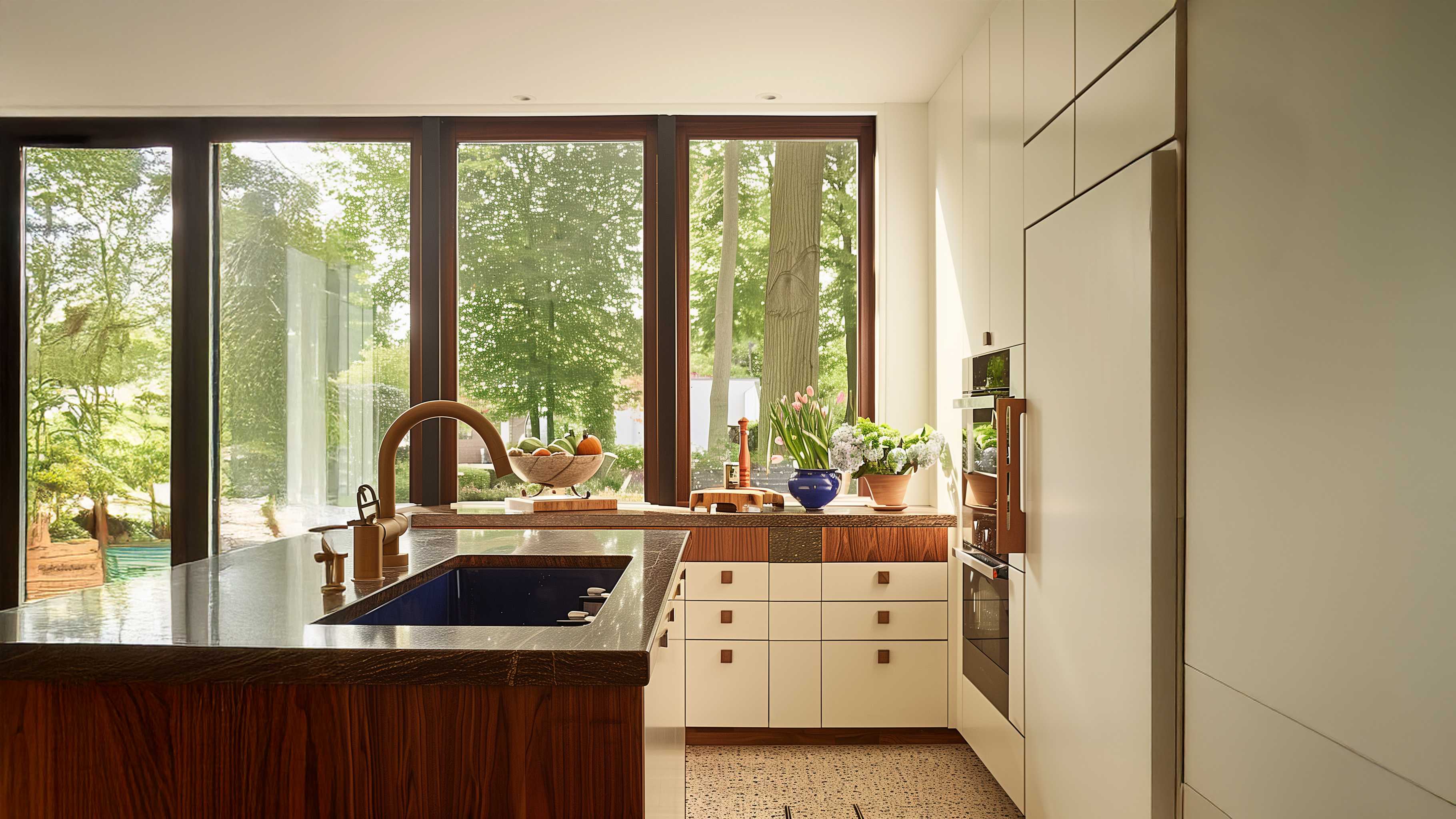 Photoshoot of a modern kitchen with a soft beige colour 
