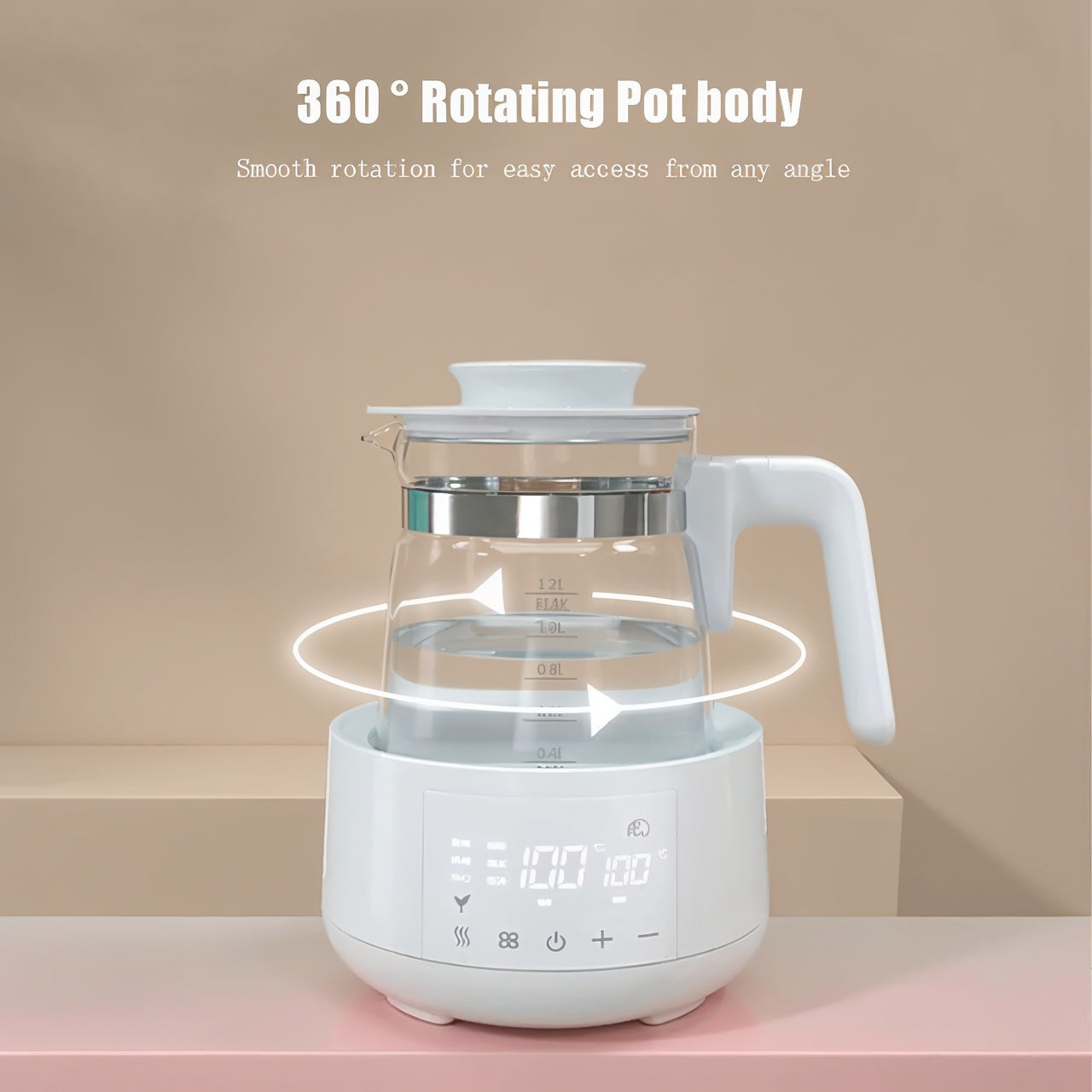 Misuta electric kettle with digital display on a beige background