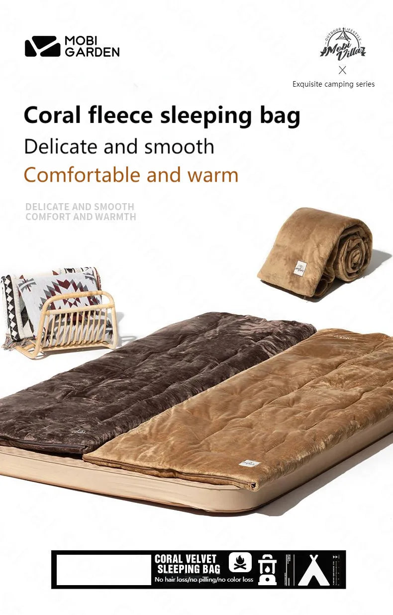 MOBI GARDEN Coral Fleece Winter Sleeping Bag