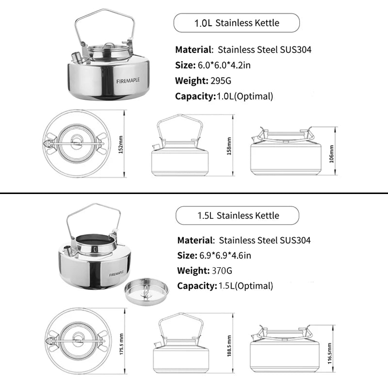 Fire Maple Antarcti Kettle product features including dimensions, weight, material and capacity.