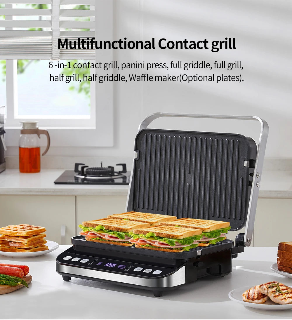 BCG02D Multifunctional contact grill with various food items on a kitchen counter
