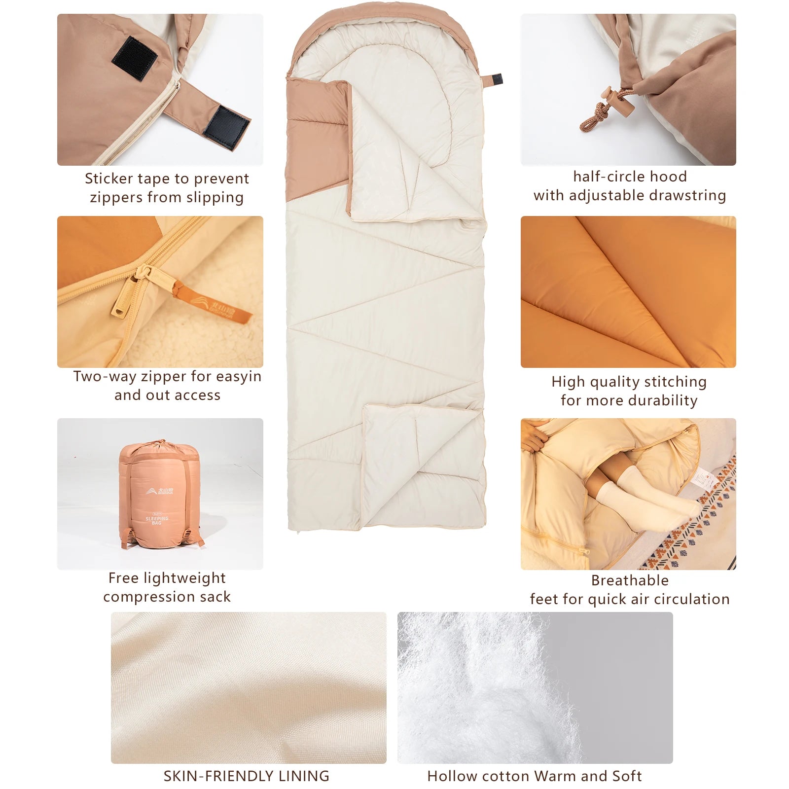 Image showing features of the BISINNA BL077 sleeping bag 