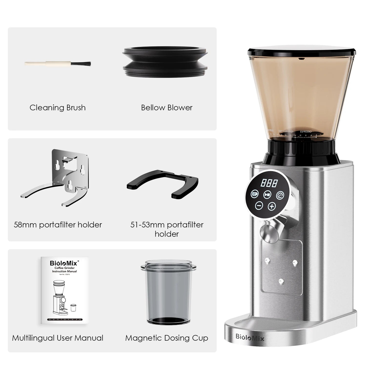 BioloMix CG210 Pro Conical Burr Coffee Grinder Espresso to French Press