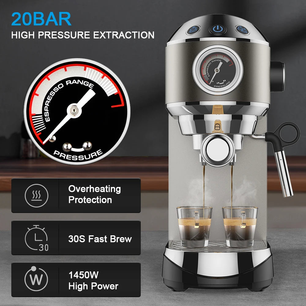 BioloMix CM7008 Espresso machine with high pressure extraction features displayed on a dark background.