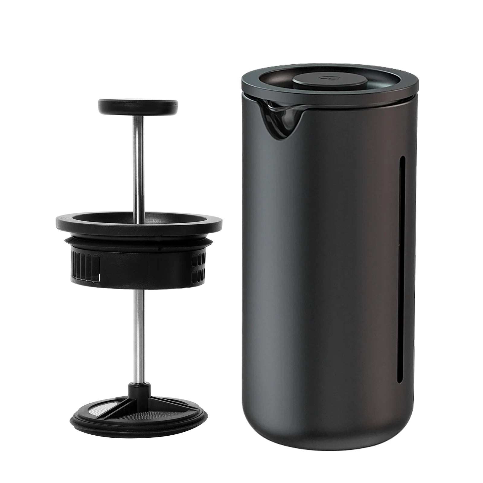 A TIMEMORE U French Press in Black with a white background 