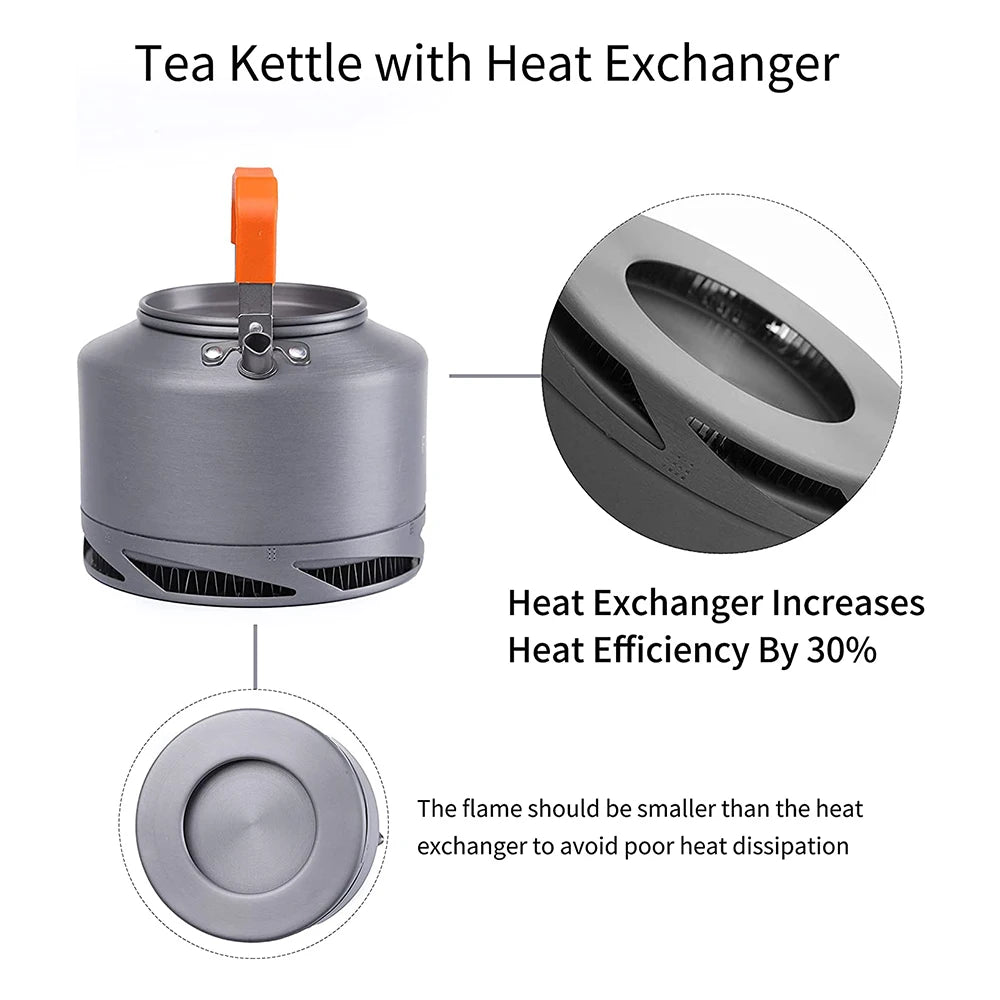 Fire Maple teapot with heat exchanger design and efficiency benefits on a white background