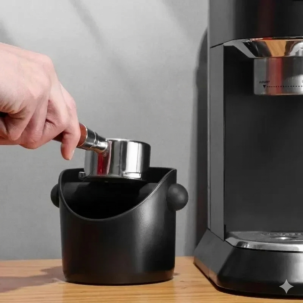 Tekkysui Espresso Knock Box - Durable ABS Shock-Absorbent Coffee Grounds Bin with Removable Knock Bar, Non-Slip Base (Black)