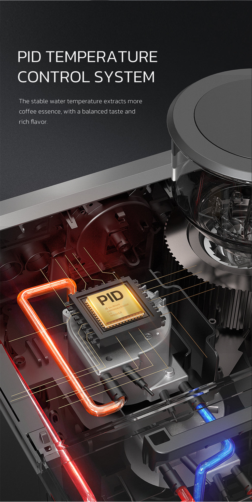 PID temperature control system with electronic components on a dark background