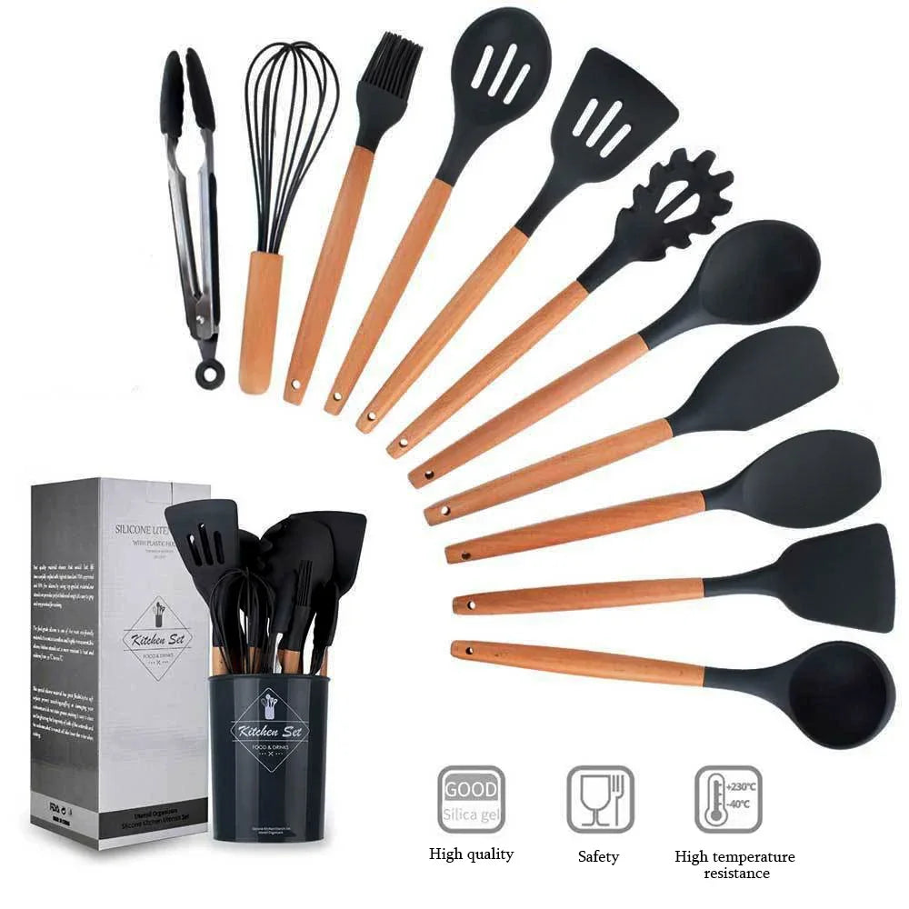 12-Piece Silicone & Acacia Wood Utensil Set