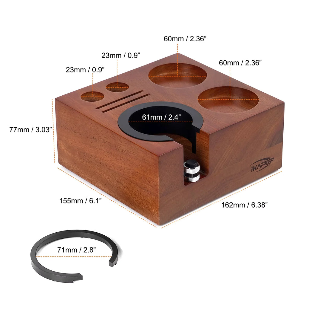 IKAPE 7-in-1 Wooden Espresso Tamper Station & Organizer Stand