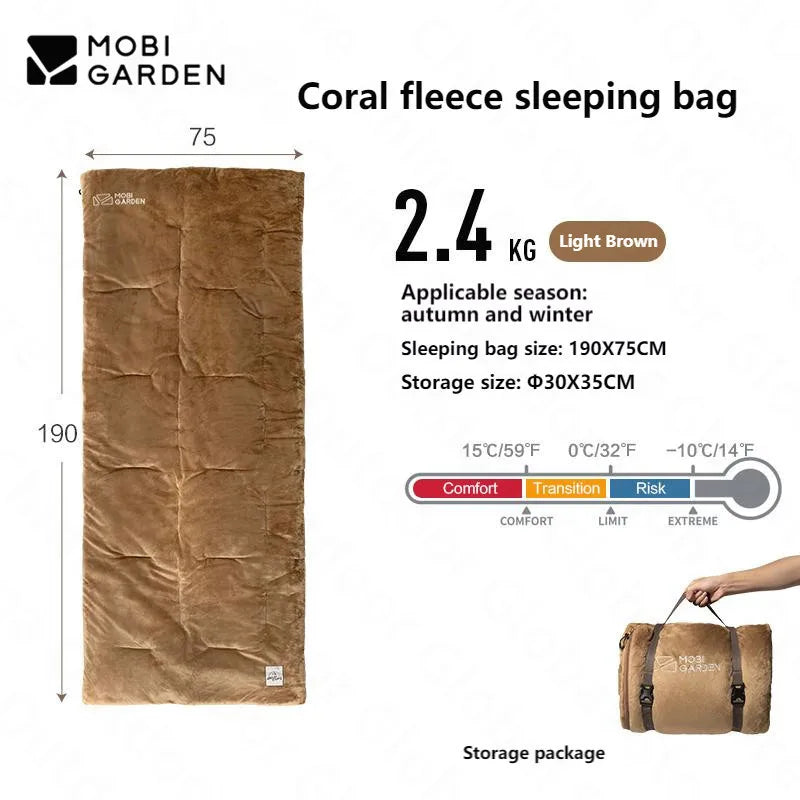 MOBI GARDEN Coral Fleece Winter Sleeping Bag