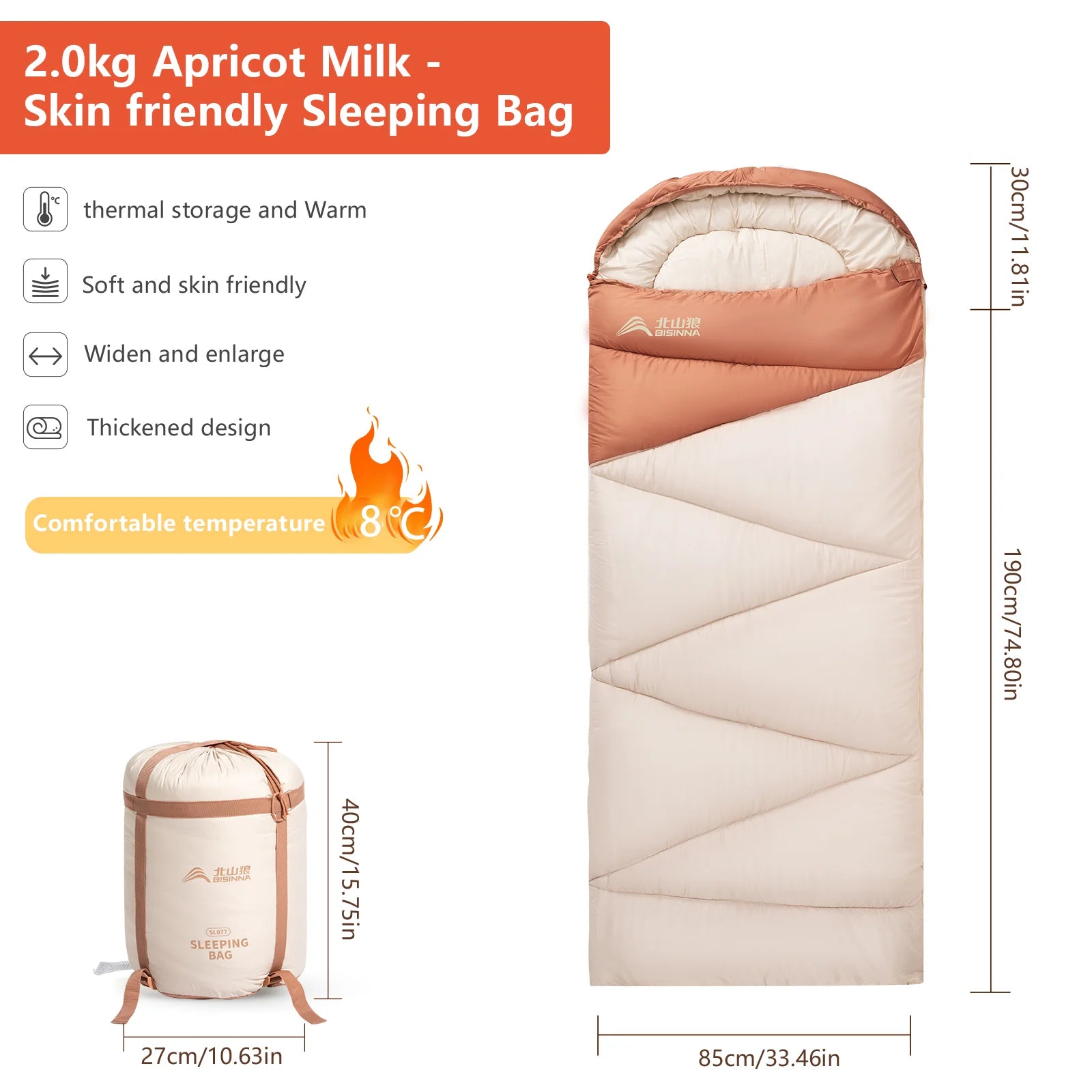 BISINNA SL077 3‑Season Envelope Sleeping Bag Compact, Warm & Ultra‑Portable