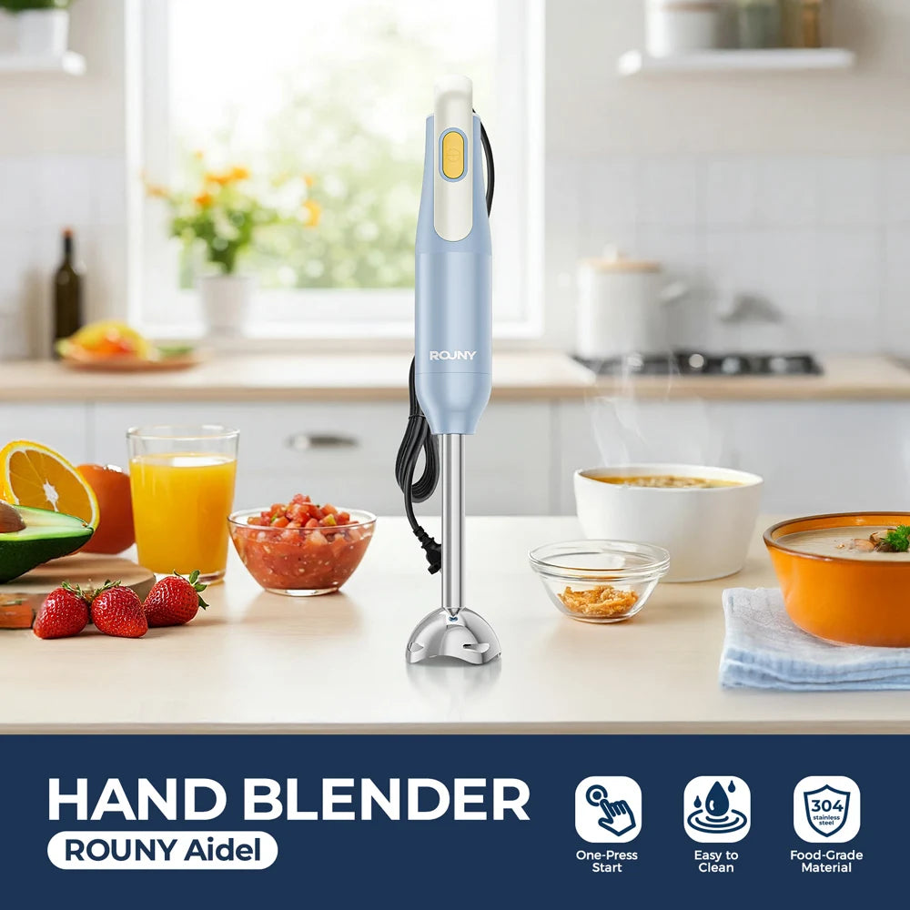 ROUNY H2 Handheld Immersion Blender with Stainless Steel Blades for Kitchen Food Mixing