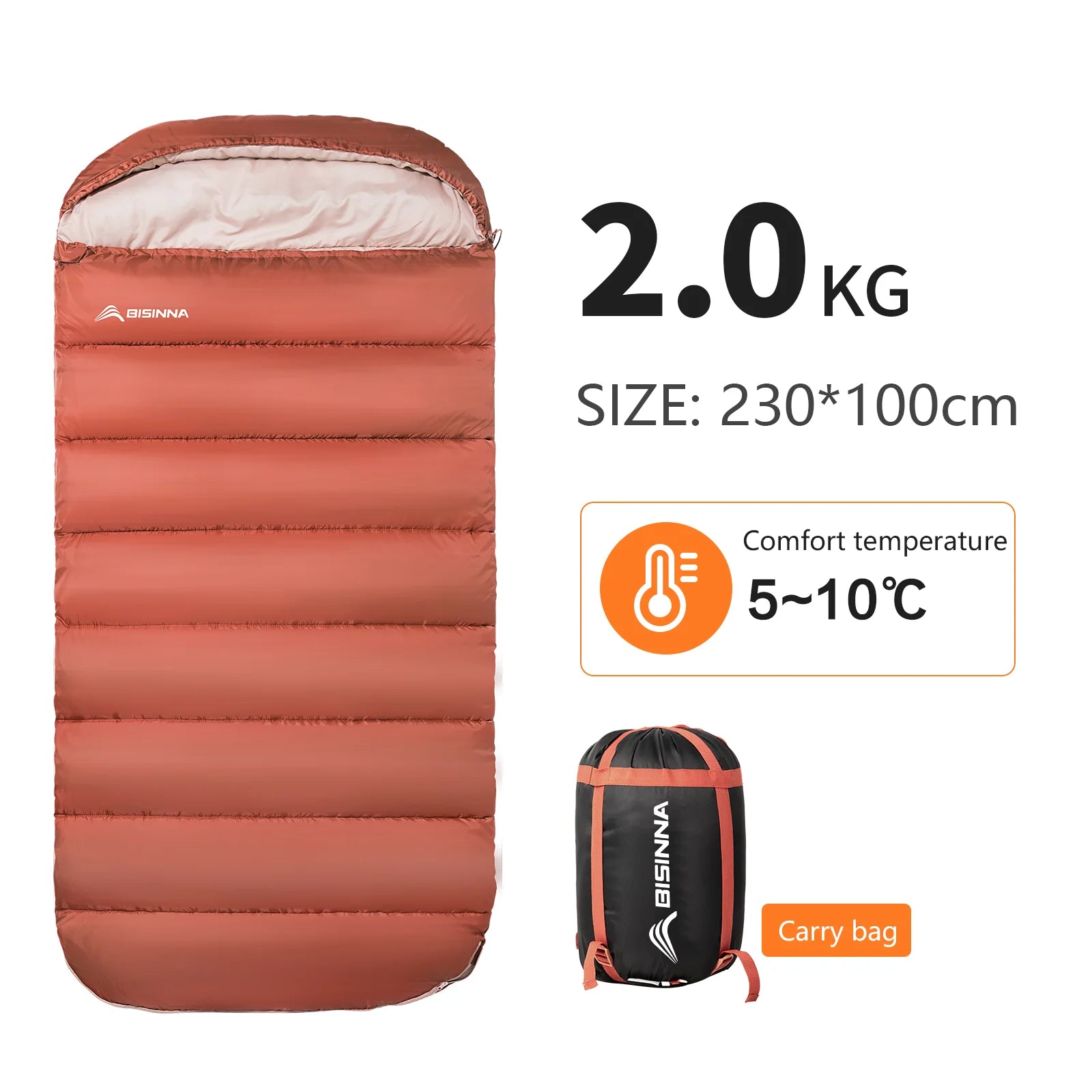 BISINNA SL018 3‑Season Envelope Sleeping Bag SpaciousWarm & Fully Expandable