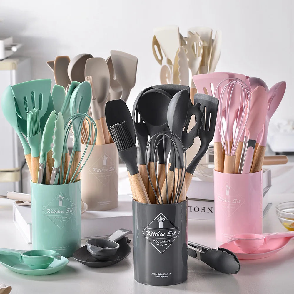 12-Piece Silicone & Acacia Wood Utensil Set