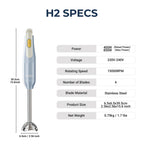 ROUNY H2 Handheld Immersion Blender with Stainless Steel Blades for Kitchen Food Mixing