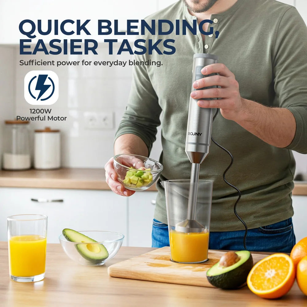 ROUNY H1 4-in-1 Hand Immersion Blender Set Stainless Steel Kitchen Mixer