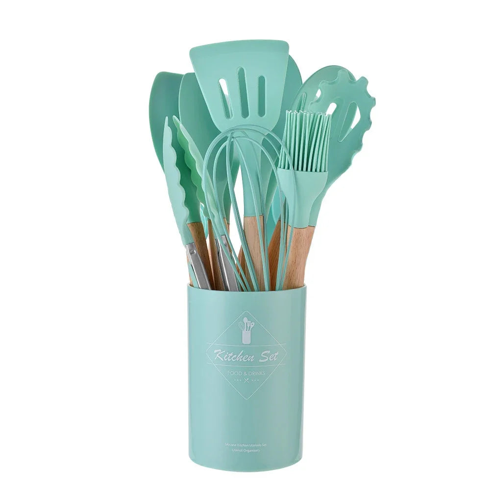 12-Piece Silicone & Acacia Wood Utensil Set