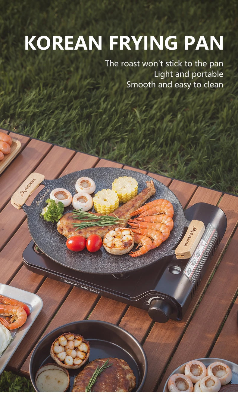 BISINNA 34cm Non‑Stick Camping BBQ Grill Pan Lightweight Even‑Heating & Outdoor‑Ready