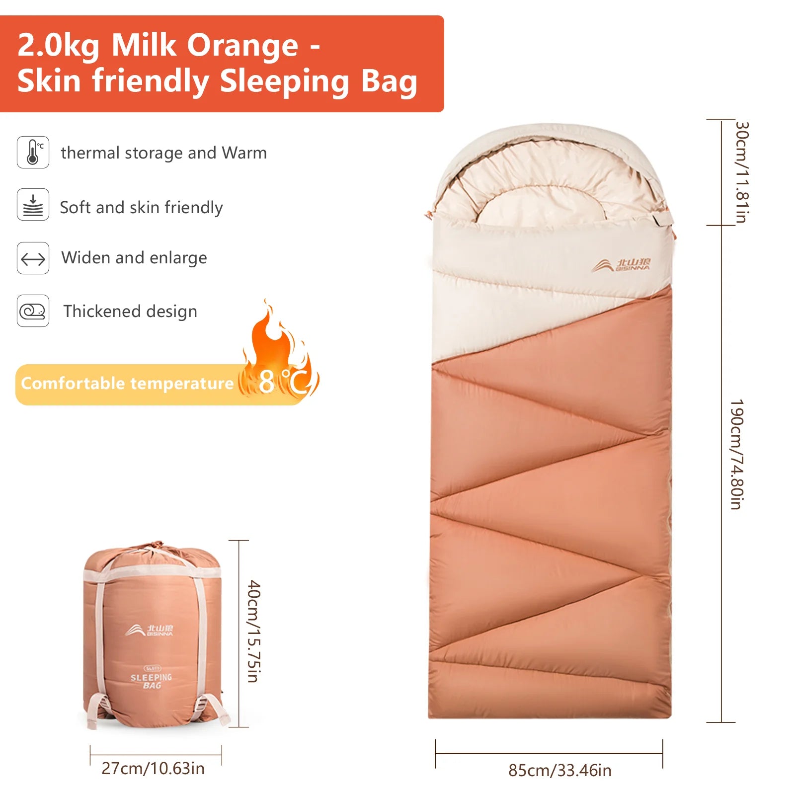 BISINNA SL077 3‑Season Envelope Sleeping Bag Compact, Warm & Ultra‑Portable