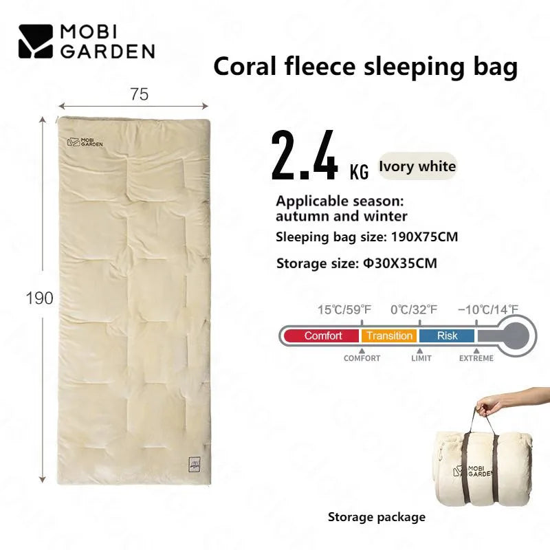 MOBI GARDEN Coral Fleece Winter Sleeping Bag