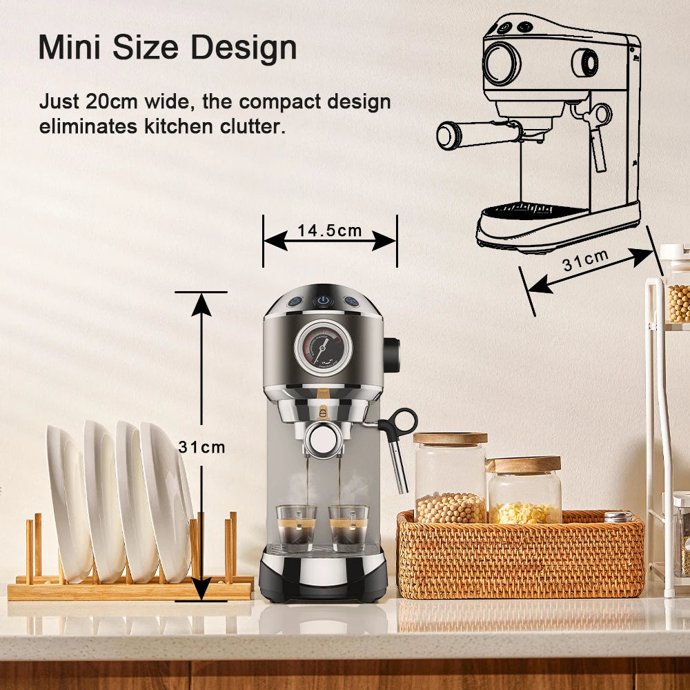 BioloMix CM7008 20‑Bar Semi‑Automatic Espresso Machine Compact, Powerful & Café‑Quality Extraction