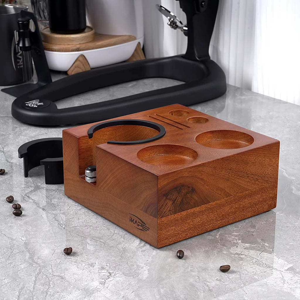 IKAPE 7-in-1 Wooden Espresso Tamper Station & Organizer Stand