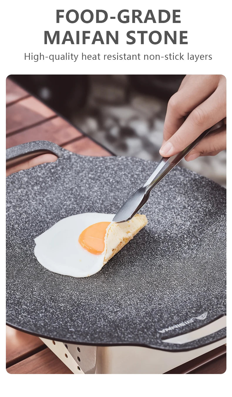 BISINNA 34cm Non‑Stick Camping BBQ Grill Pan Lightweight Even‑Heating & Outdoor‑Ready