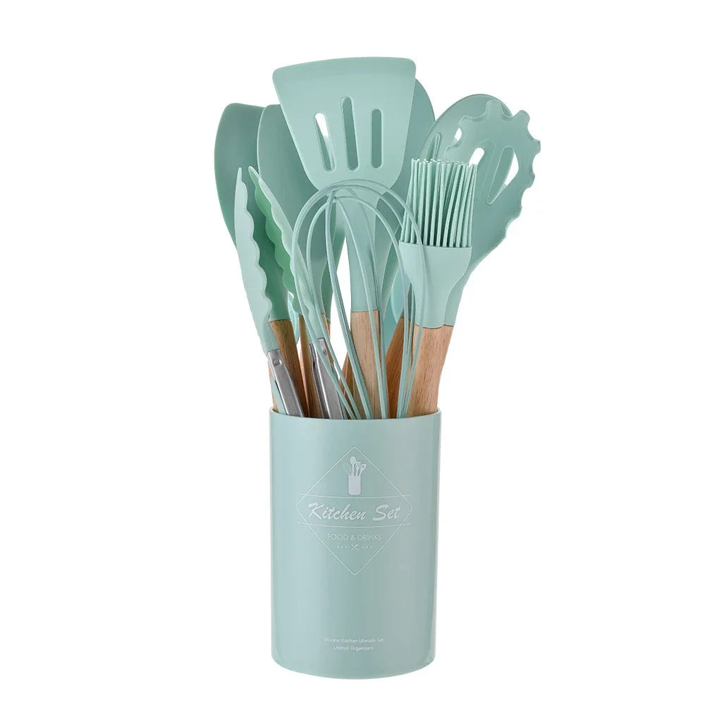 12-Piece Silicone & Acacia Wood Utensil Set