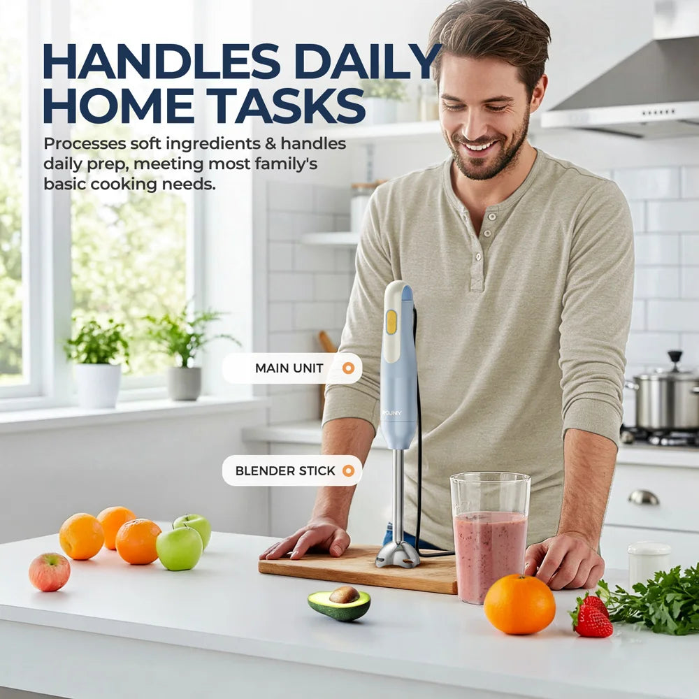 ROUNY H2 Handheld Immersion Blender with Stainless Steel Blades for Kitchen Food Mixing