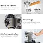 BioloMix CM7008 20‑Bar Semi‑Automatic Espresso Machine Compact, Powerful & Café‑Quality Extraction