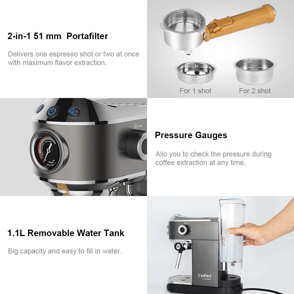 BioloMix CM7008 20‑Bar Semi‑Automatic Espresso Machine Compact, Powerful & Café‑Quality Extraction