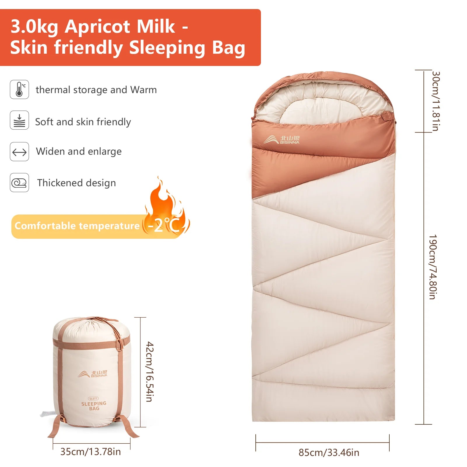 BISINNA SL077 3‑Season Envelope Sleeping Bag Compact, Warm & Ultra‑Portable