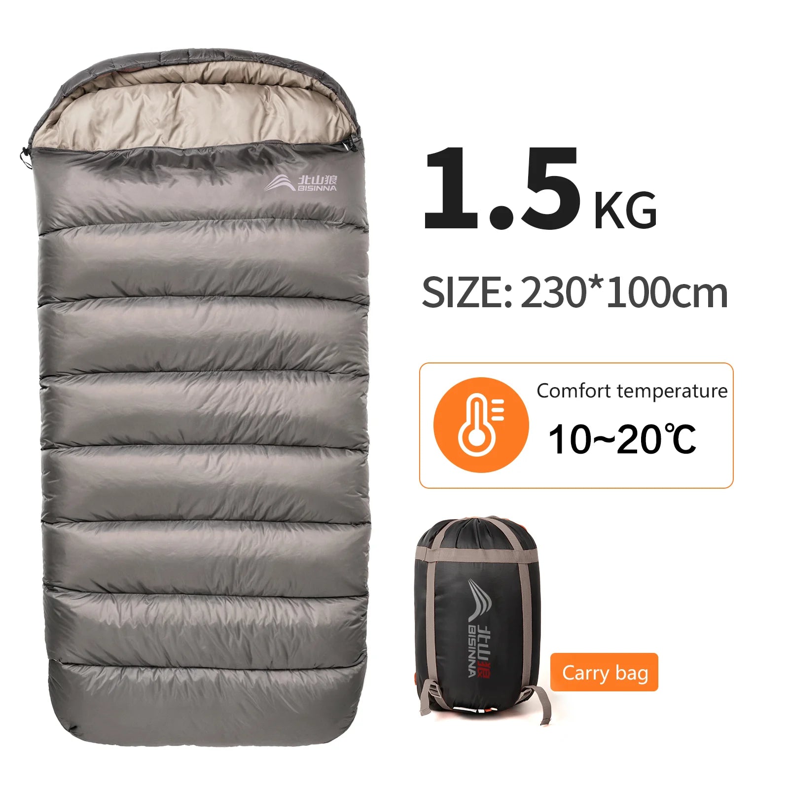 BISINNA SL018 3‑Season Envelope Sleeping Bag SpaciousWarm & Fully Expandable