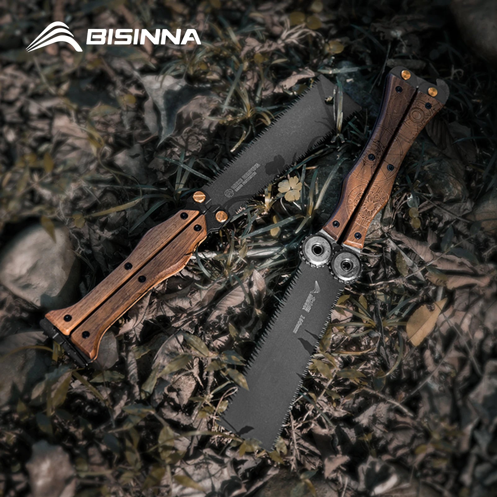 BISINNA Folding Butterfly Saw SK5 Steel Blade Walnut Handle & Compact Outdoor Design