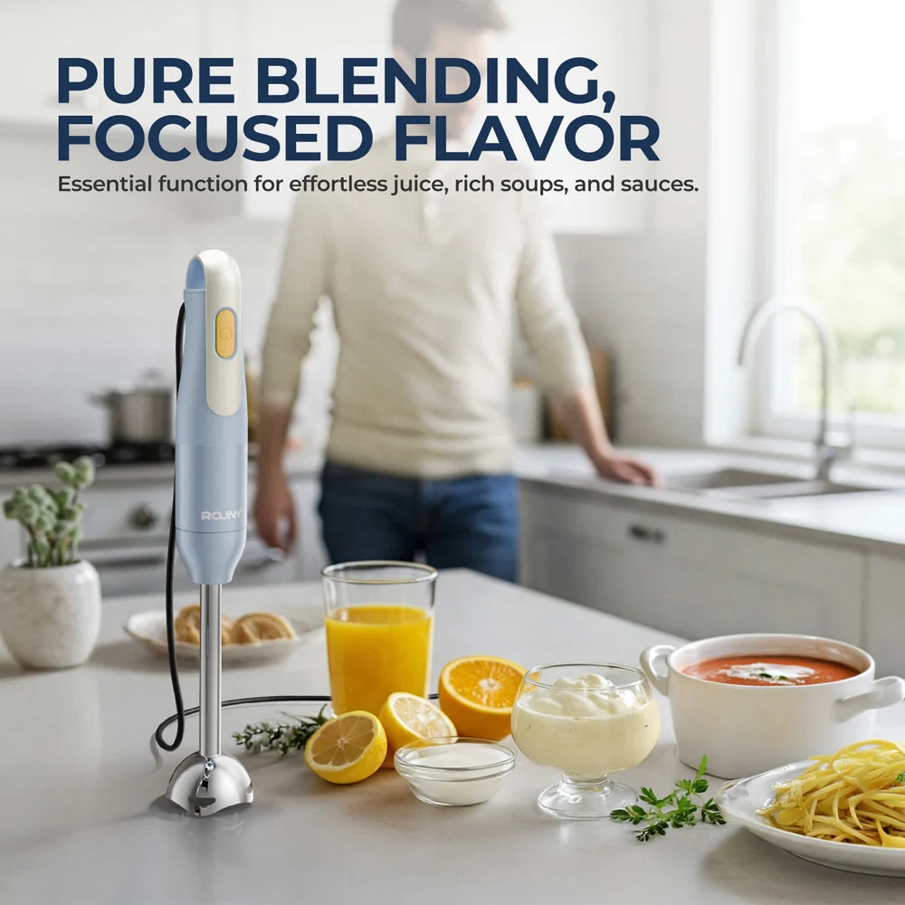 ROUNY H2 Handheld Immersion Blender with Stainless Steel Blades for Kitchen Food Mixing