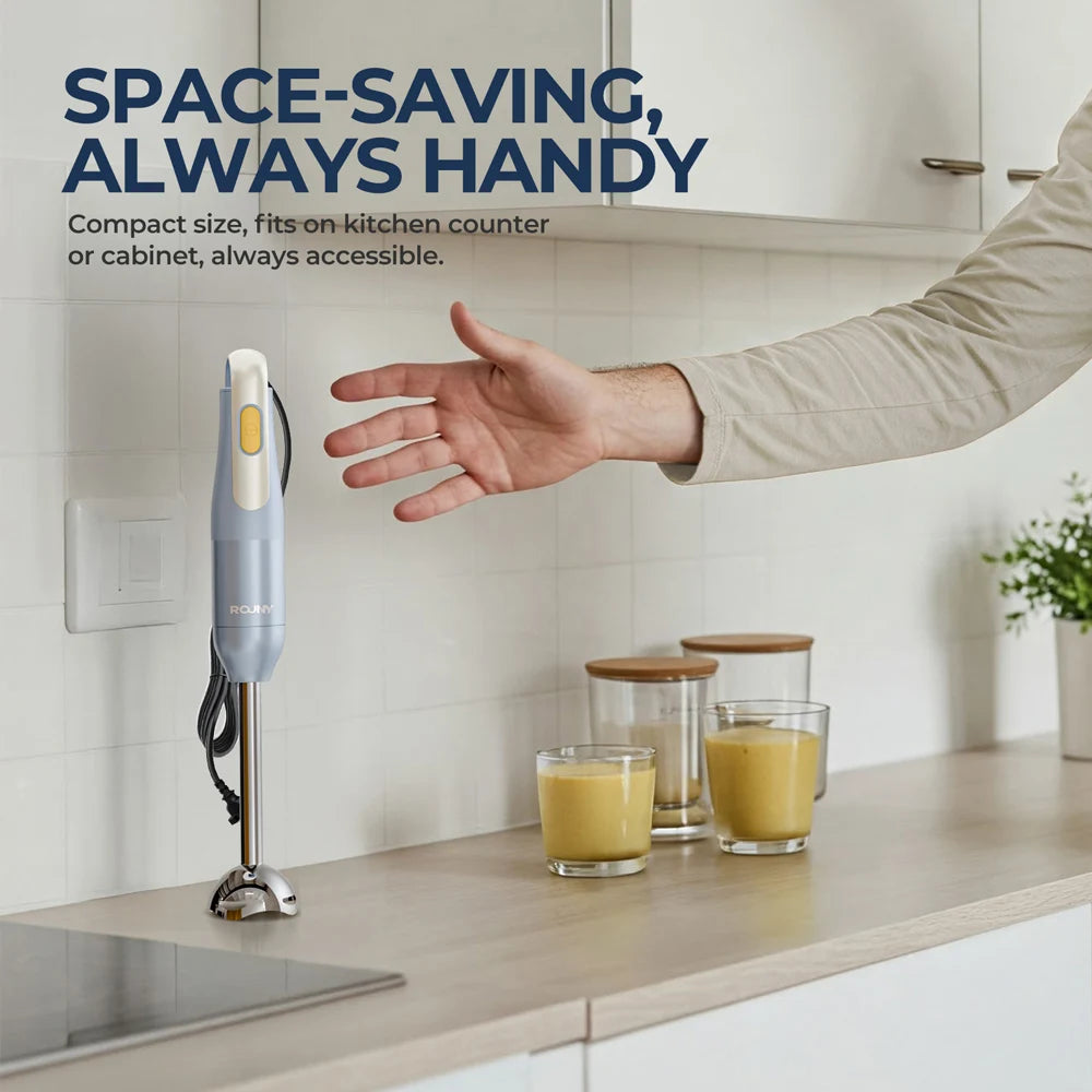 ROUNY H2 Handheld Immersion Blender with Stainless Steel Blades for Kitchen Food Mixing