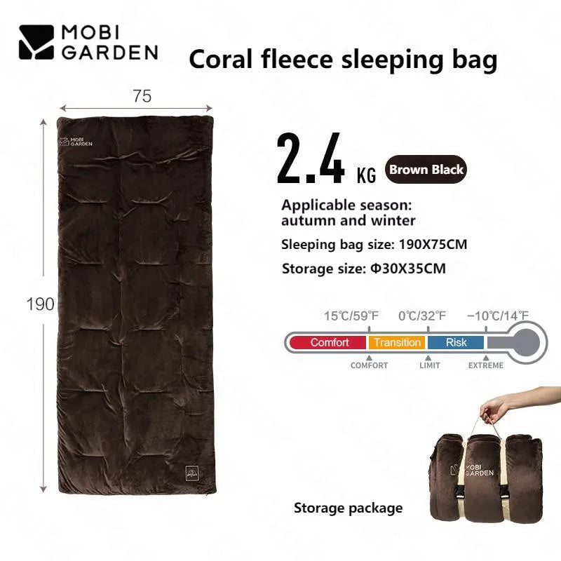 MOBI GARDEN Coral Fleece Winter Sleeping Bag