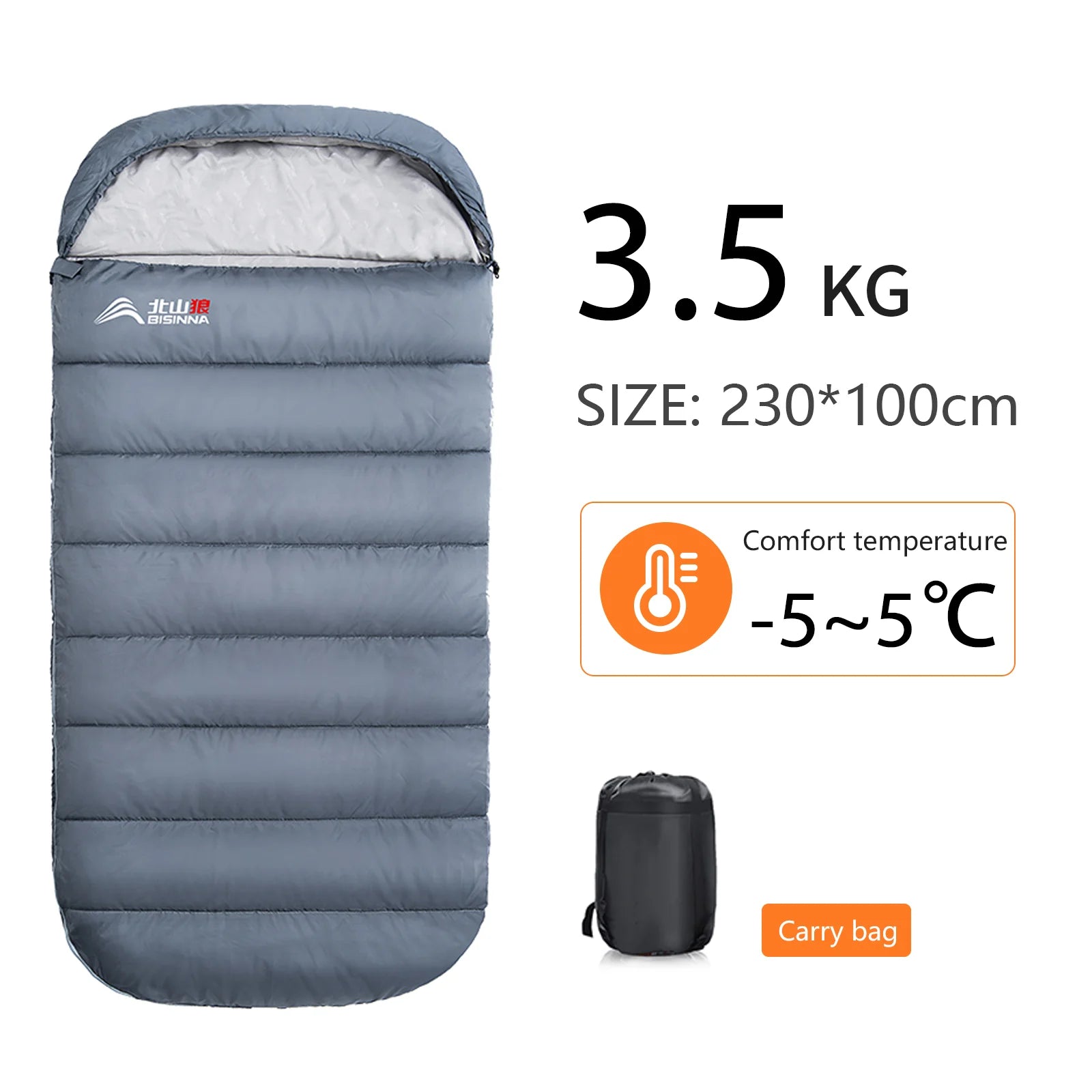 BISINNA SL018 3‑Season Envelope Sleeping Bag SpaciousWarm & Fully Expandable