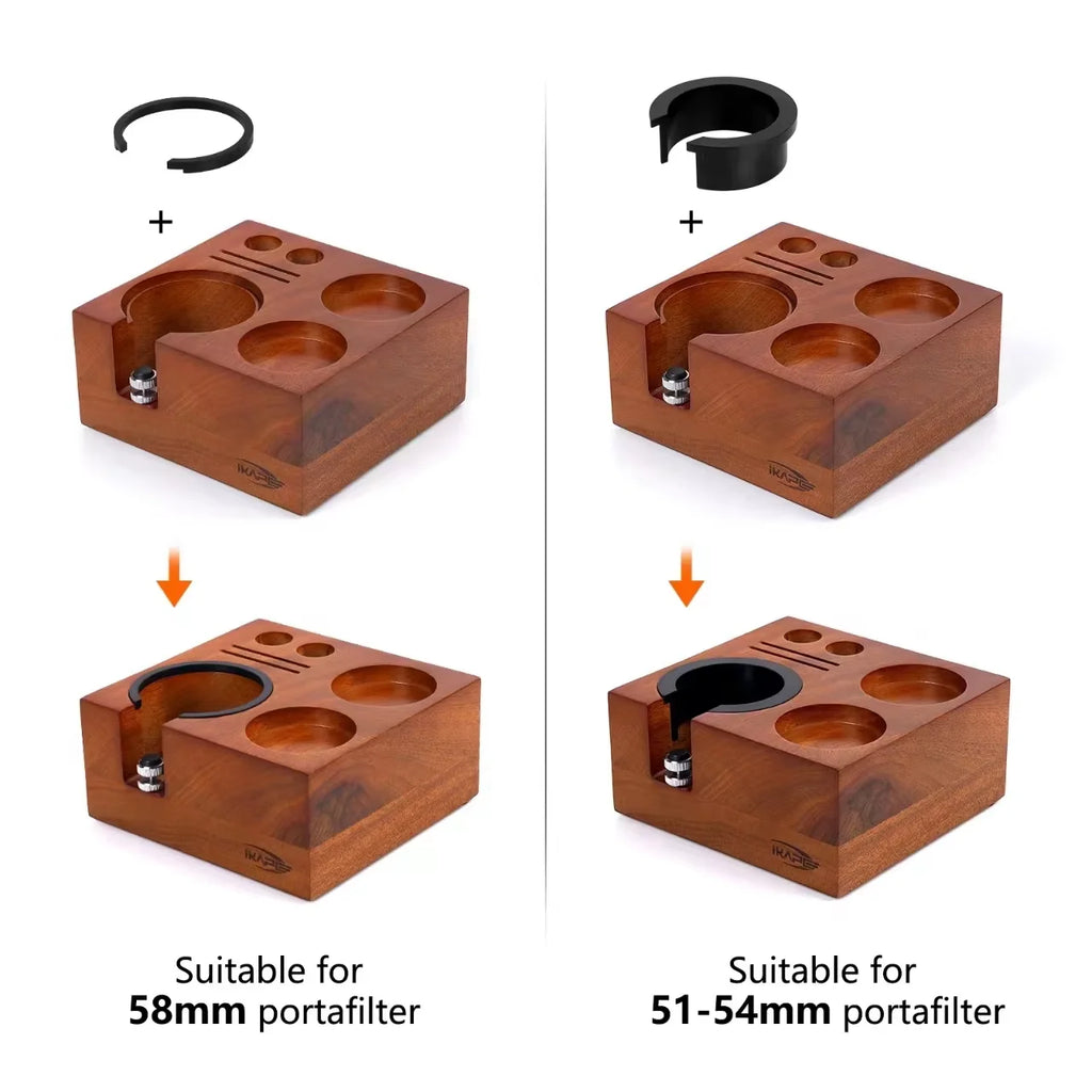 IKAPE 7-in-1 Wooden Espresso Tamper Station & Organizer Stand