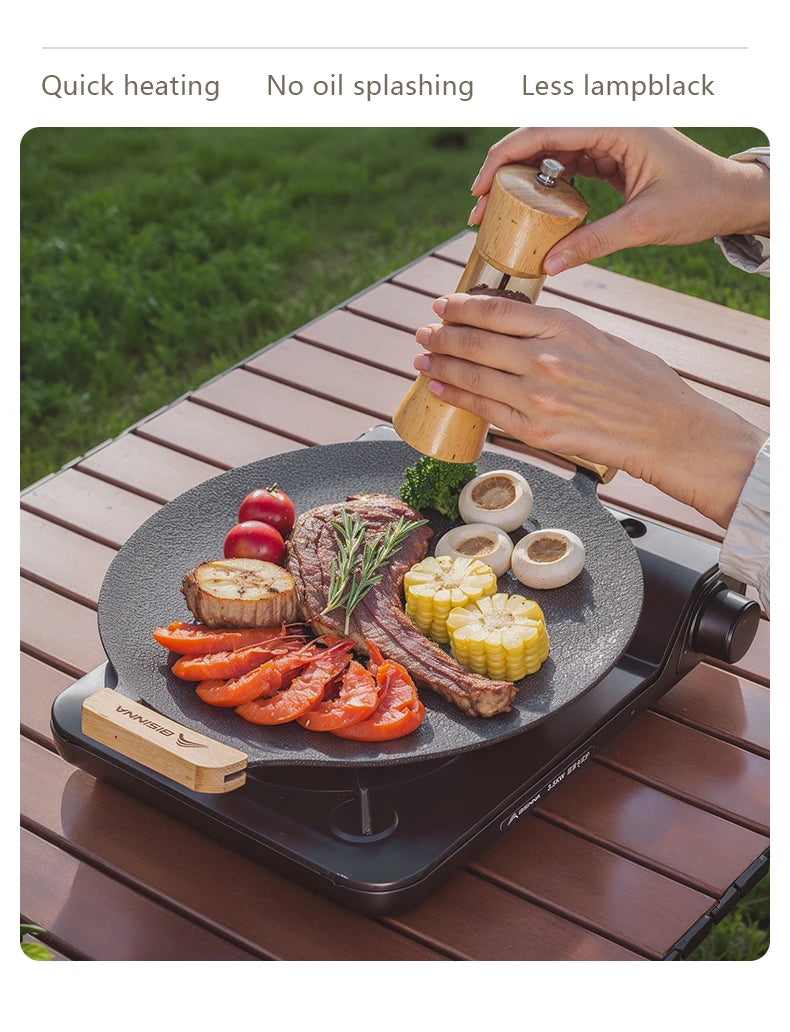 BISINNA 34cm Non‑Stick Camping BBQ Grill Pan Lightweight Even‑Heating & Outdoor‑Ready