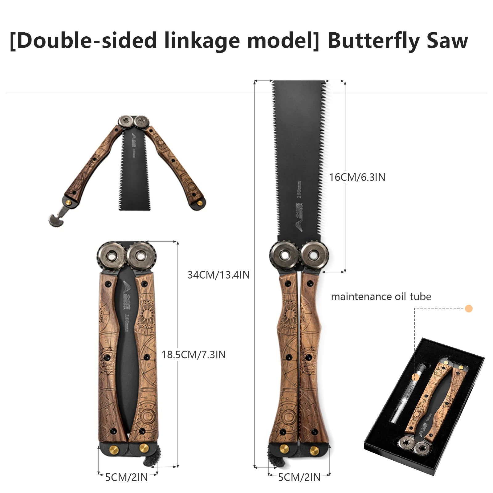 BISINNA Folding Butterfly Saw SK5 Steel Blade Walnut Handle & Compact Outdoor Design
