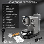 BioloMix CM7008 20‑Bar Semi‑Automatic Espresso Machine Compact, Powerful & Café‑Quality Extraction