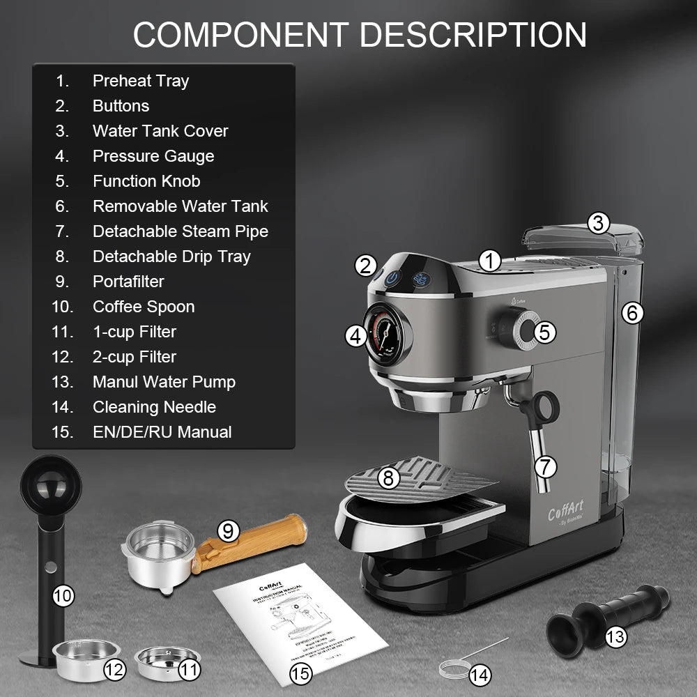 BioloMix CM7008 20‑Bar Semi‑Automatic Espresso Machine Compact, Powerful & Café‑Quality Extraction