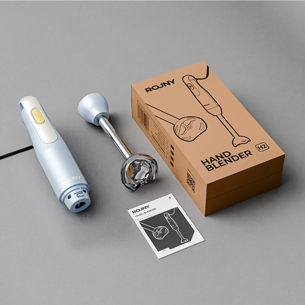 ROUNY H2 Handheld Immersion Blender with Stainless Steel Blades for Kitchen Food Mixing