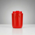 Vibrant red Abay Thermos cup, studio lighting soft colour background
