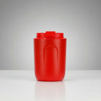 Vibrant red Abay Thermos cup, studio lighting soft colour background