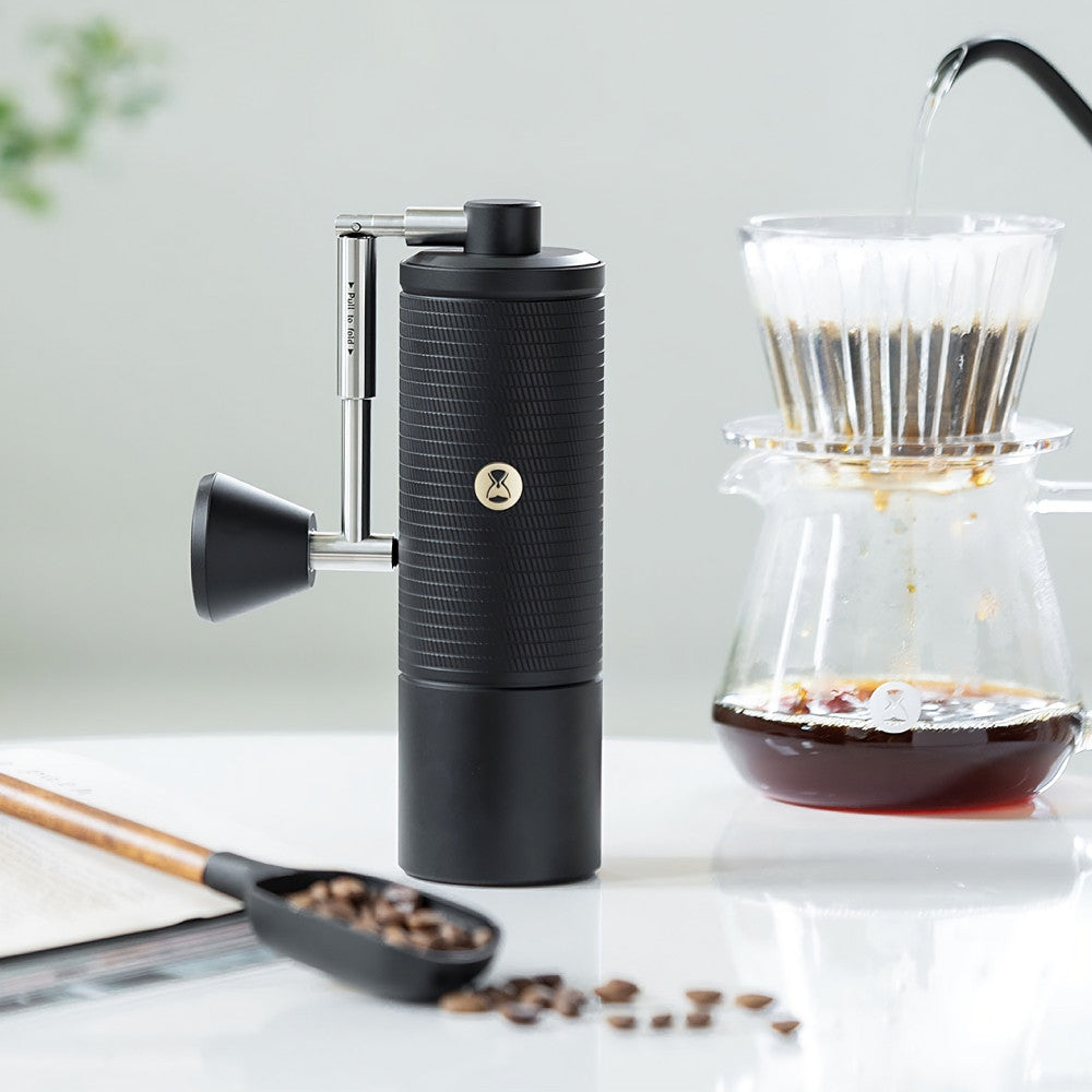 TIMEMORE C5 Pro Coffee Grinder featuring other TIMEMORE products out of camera focus 