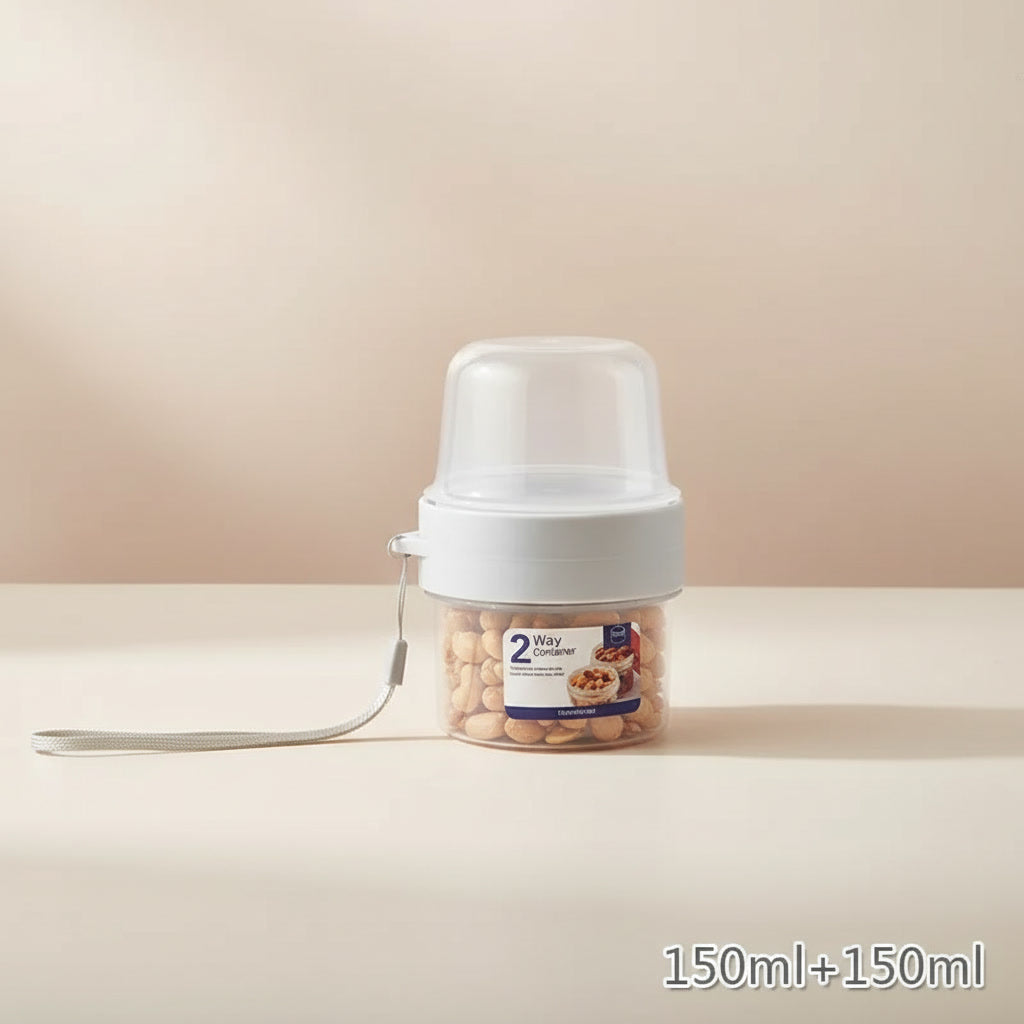Small container with a spoon on a beige background